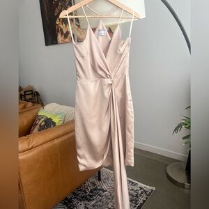 PREMONITION Nude Satin Mini Dress